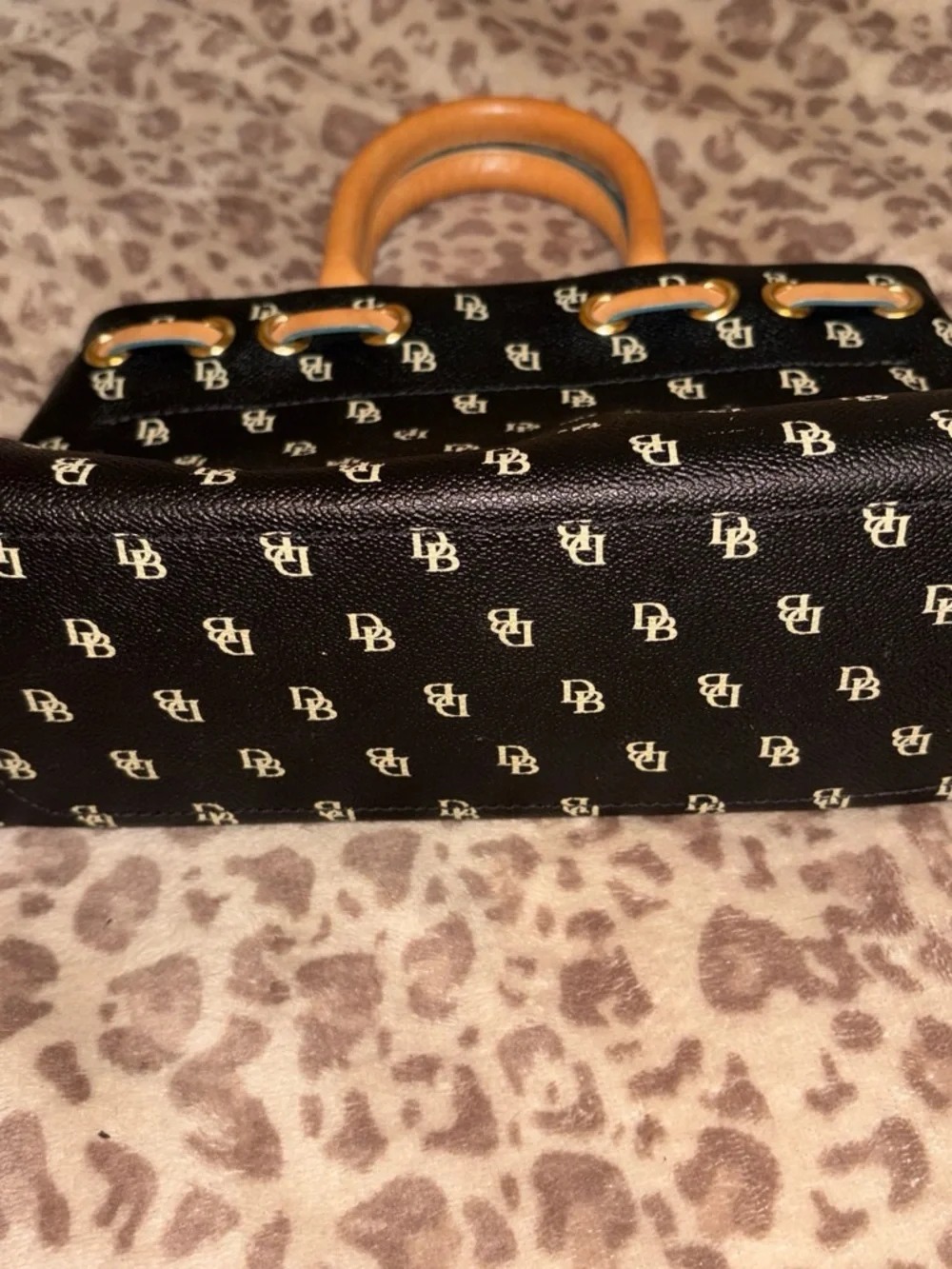 Dooney & Bourke Black Logo Tote with Tan Trim and Tassels